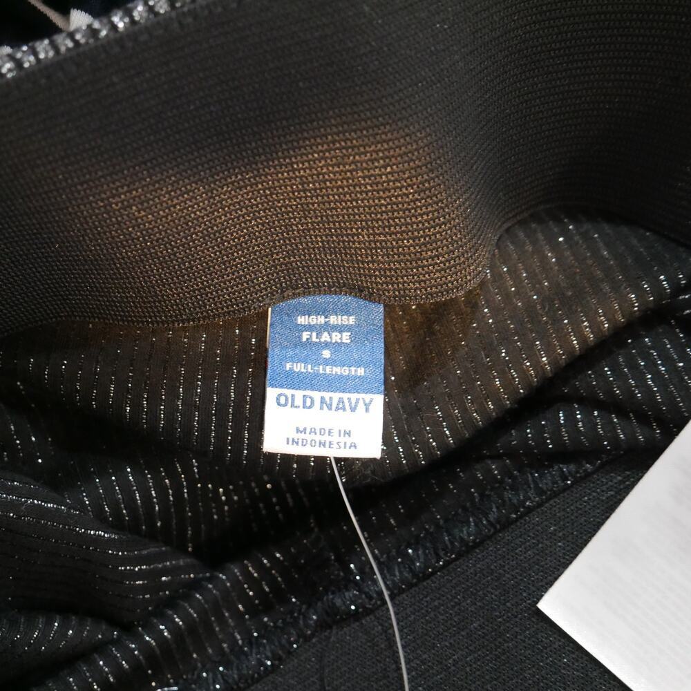 Old Navy Pants Womens Small High Rise Flared Knit Black Silver Metallic Sparkle - Picture 5 of 6